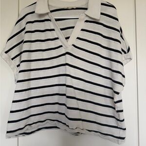 Madewell White & Black Striped Polo Crop Top